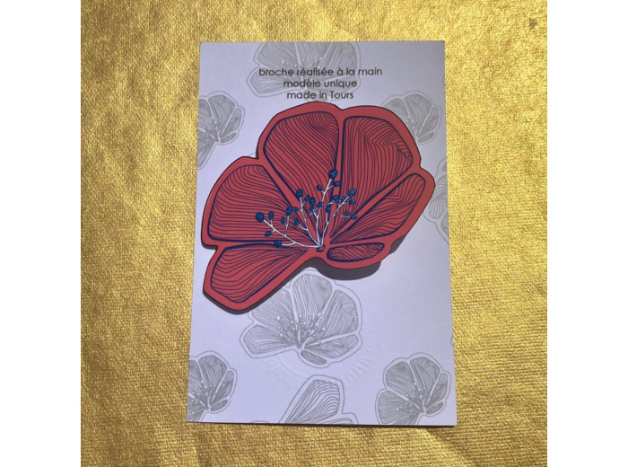 Broche demi-fleur fond rose pistils pailletés bleus