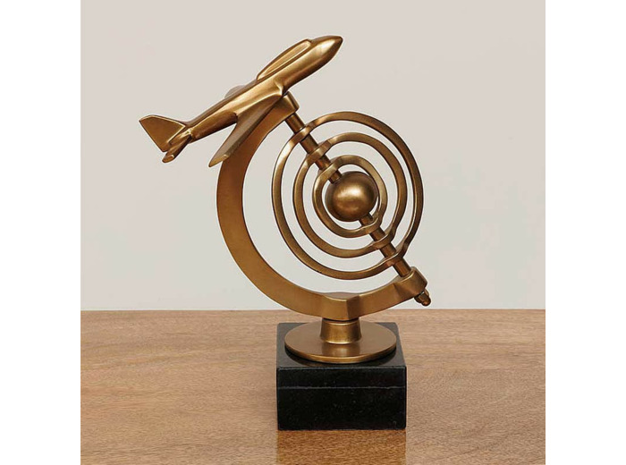 Décoration à poser aviateur dorée 23x13x13cm