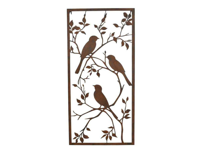 Cadre mural jardin oiseaux fer rouille 48x2x98cm