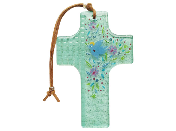 Croix en verre 8x12cm- COLOMBE crayonnée