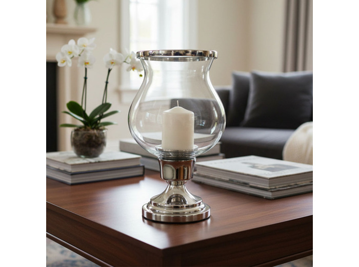 Photophore verre argenté 16x16x25cm