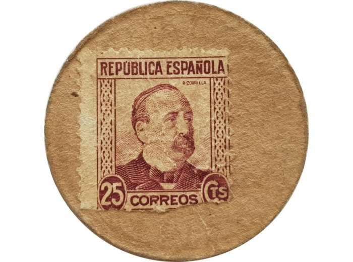 TIMBRE MONNAIE - ESPAGNE - 25 CENTIMOS BORDEAUX LUIS ZORRILLA (1938) TTB- N1