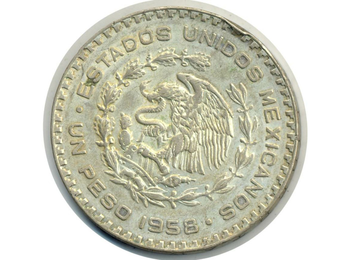 MEXIQUE 1 PESO 1958 Coup tranche TTB+ (W459)