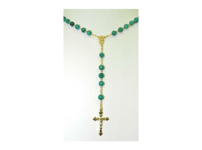 Chapelet pierre véritable 8mm chaine dorée- TURQUOISE + boite