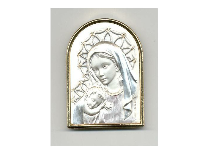 Plaque argent à poser 6x4cm ogive Vierge+enfant