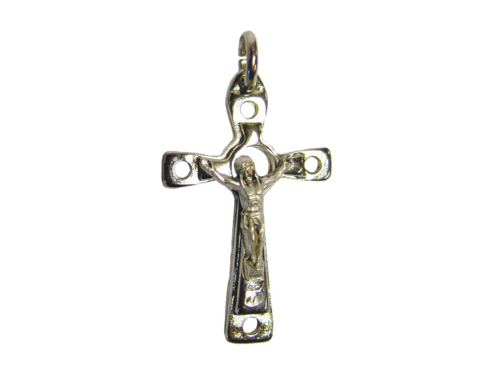 Croix Christ en Métal Argenté Percée 40mm