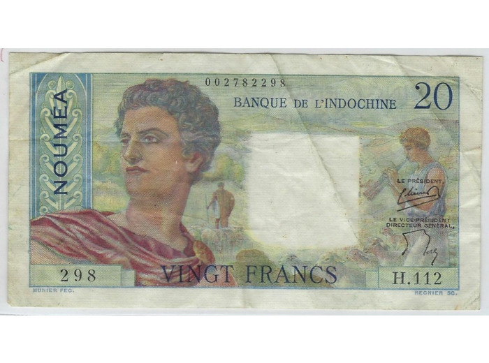 NOUVELLE CALEDONIE NOUMEA 20 FRANCS NON DATE (1954-58) SERIE H.112 TTB