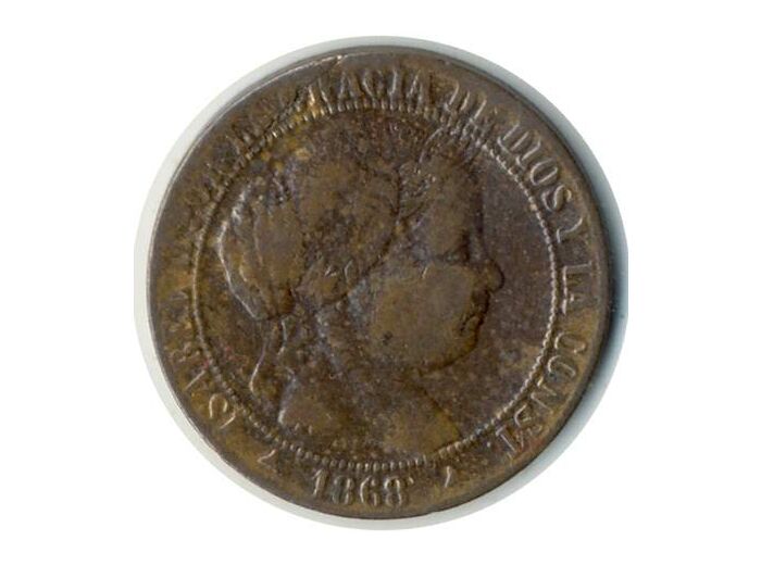 ESPAGNE 1 CENTIMO 1868 SEGOVIA (3 pointes) ISABEL II TTB (W633.4)