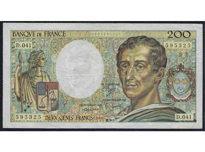 FRANCE 200 FRANCS MONTESQUIEU 1986 D.041 TTB