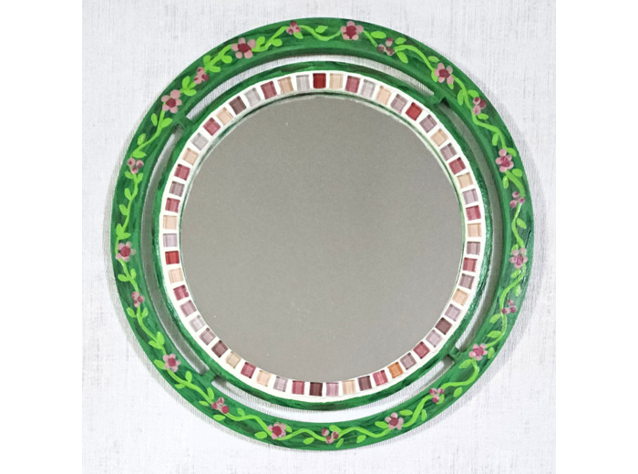 MON BEAU MIROIR – Bois, mosaïque & peinture (Ø 30 cm)