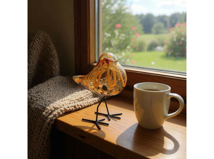 Oiseau décoratif verre brun 12x8x15cm