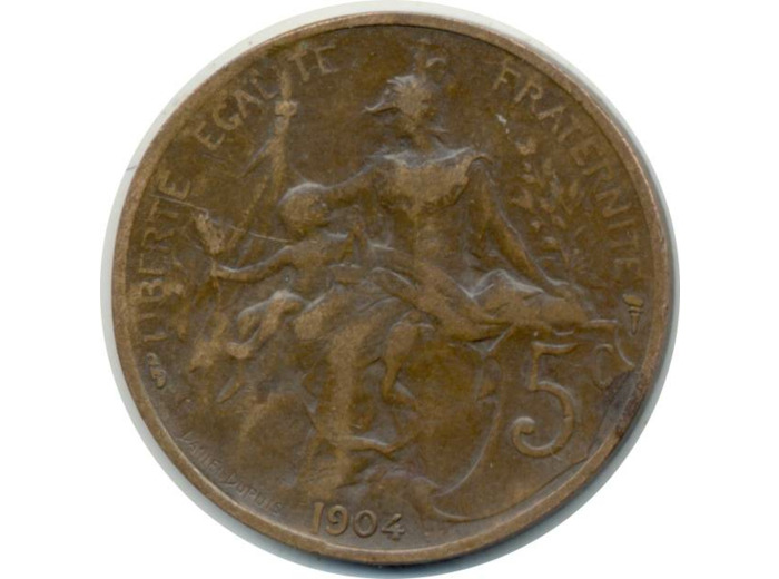 FRANCE 5 CENTIMES DUPUIS 1904 TB+ (G165) N2
