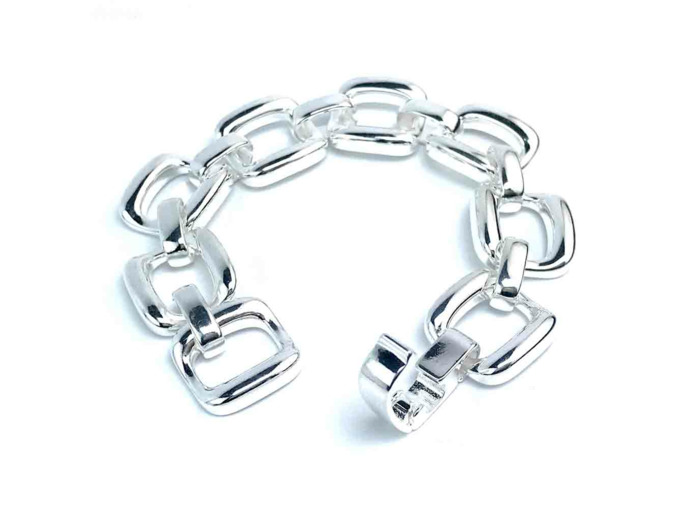 Bracelet Grosse Maille Argent Rhodié Femme