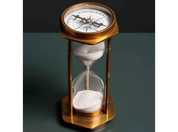 Sablier laiton et boussole 10x10x18cm