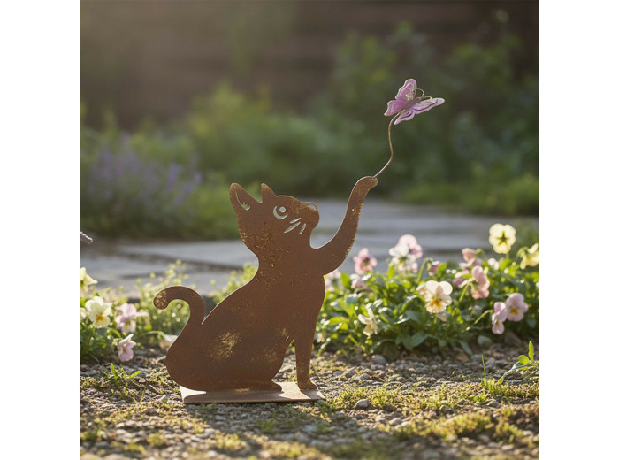 Silhouette fer Chat papillon 37x9x47cm