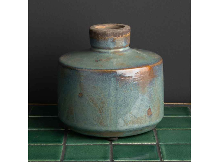 Vase Bouteille Large en Céramique Gris et Bleu Émail Réactif 13x13cm