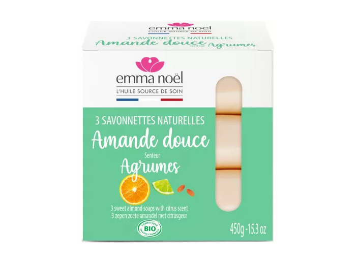 Pack Savonnettes Amande Douce et Agrumes Bio-3×150 g-Emma Noël