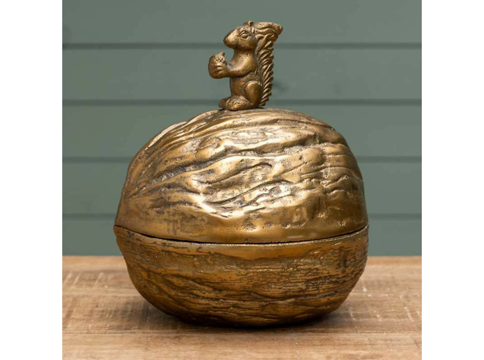 Boîte dorée noix et écureuil 16x19x21cm
