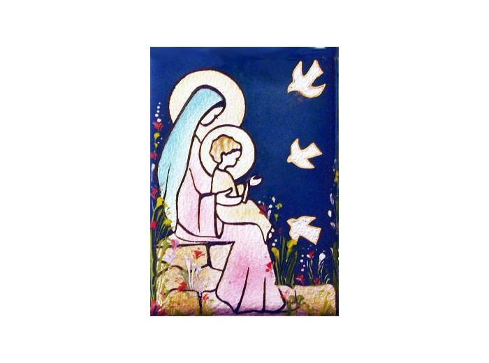 Vierge à la margelle 11,6X8,4cm - EMAUX DU LIBAN