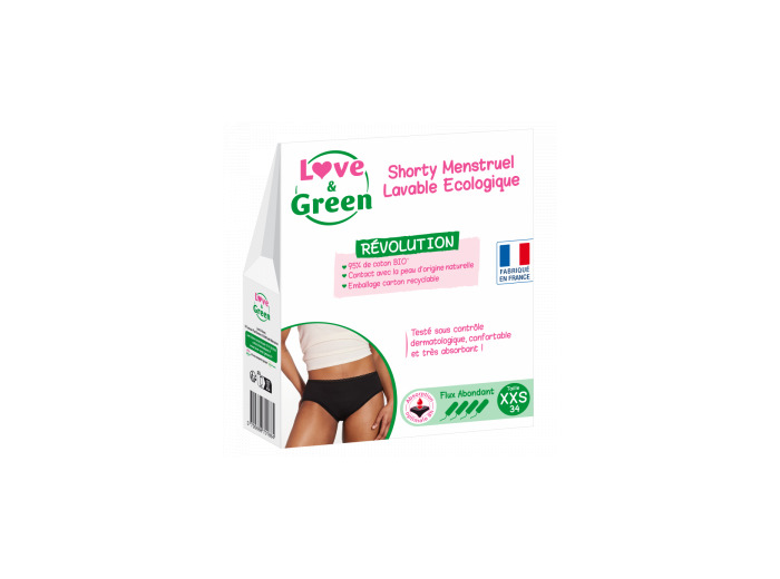 Shorty Menstruel Lavable Ecologique Taille 34 Flux abondant