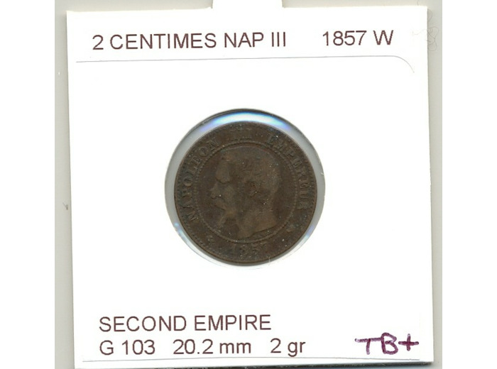 FRANCE 2 CENTIMES 1857 W NAPOLEON III TB+