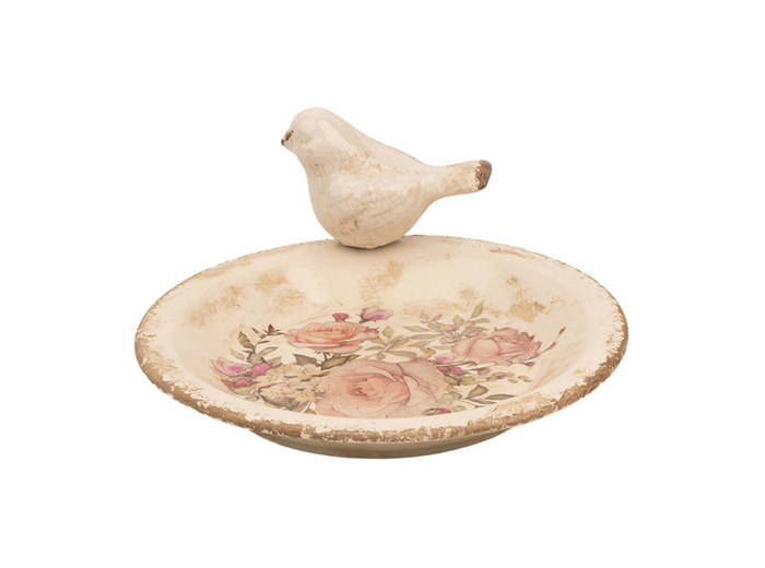 Mangeoire oiseaux céramique beige 21x21x10cm