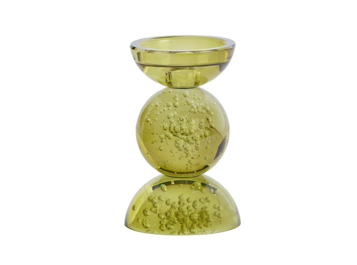 Bougeoir verre bullé ITINGA vert olive 10x16cm