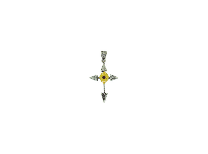 Croix Byzantine en Argent 925 - COEUR DORE + GRENAT