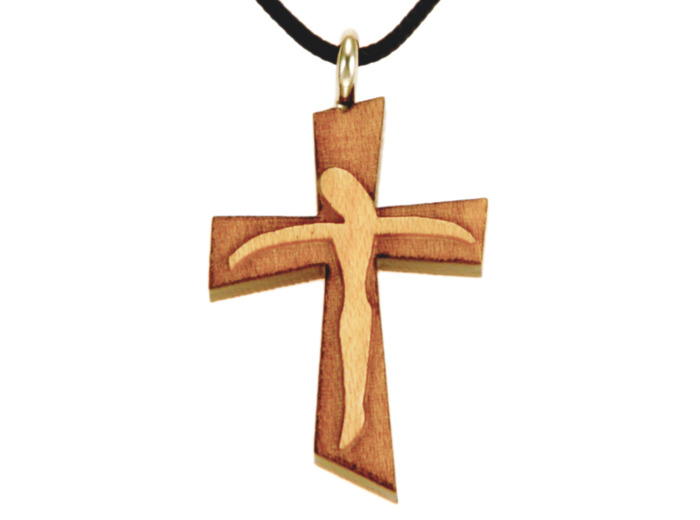 Croix en Bois d'Erable Vernis 3,2cm avec Cordon - CHRIST