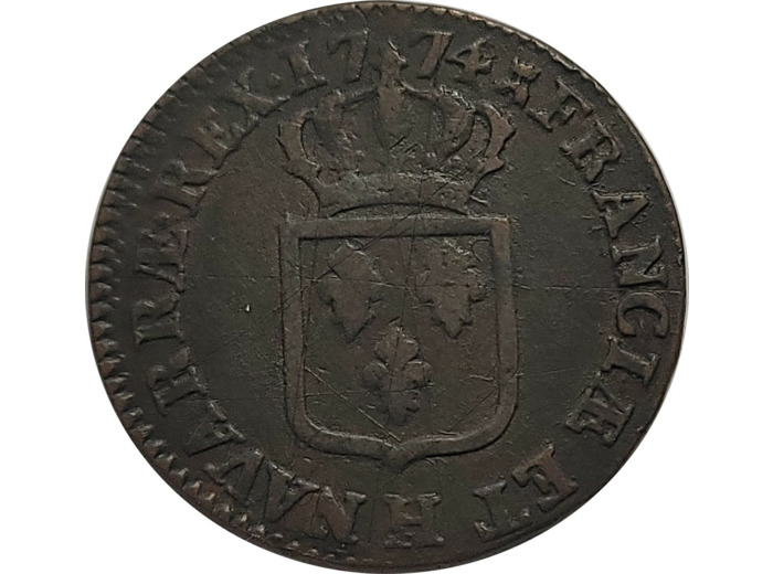 LOUIS XV (1715-1774) SOL A LA VIEILLE TETE 1774 H (La Rochelle) TB+