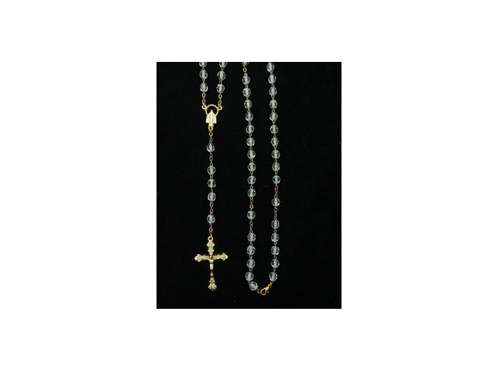 Chapelet semi-cristal chaine DOREE+ FERMOIR -grain 6mm- CRISTAL
