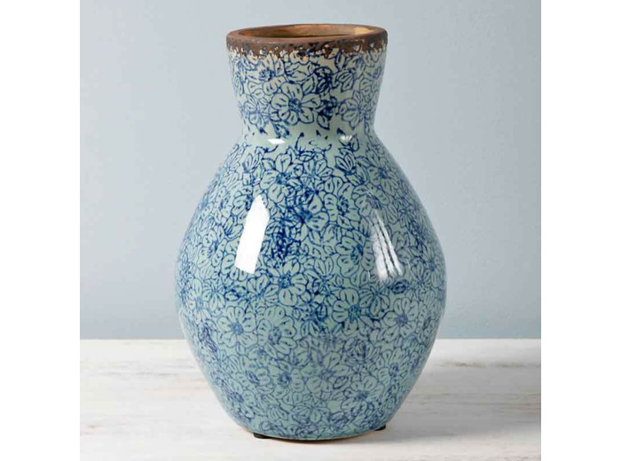 Vase haut évasé fleuri céramique 16x23cm