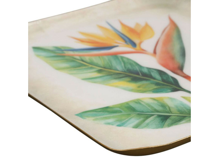 Plateau fer carré Oiseau paradis multicolore 27x27cm