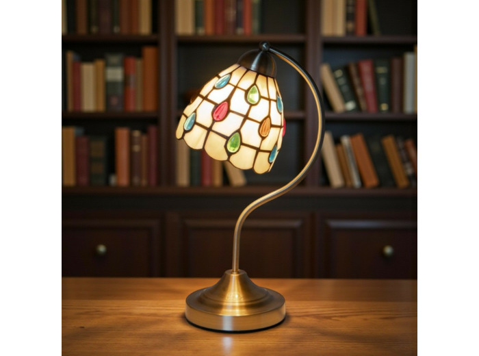 Lampe vitrail Blossom à poser en verre et métal 33x16cm