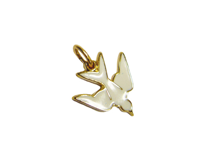 Pendentif Colombe Doré avec Email 14mm