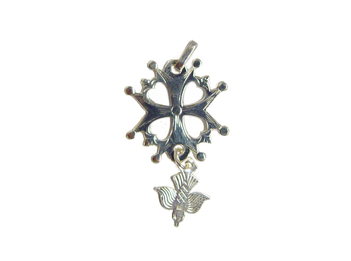 Croix Huguenote en Argent 925 21mm -Colombe plate