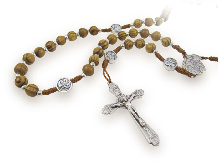 Chapelet sur Corde perles bois et Médaille métal - ST JOSEPH