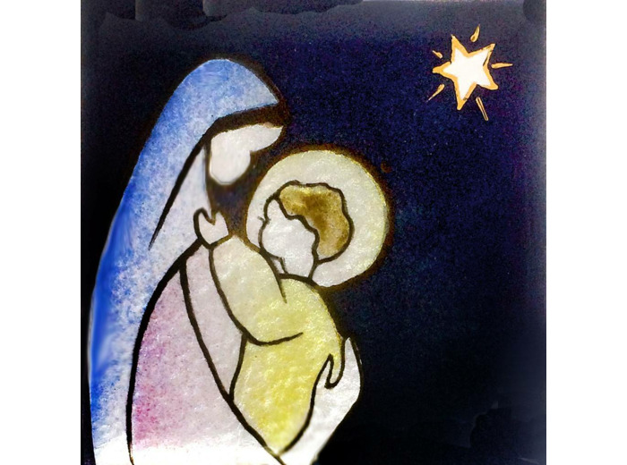 Vierge à la fenêtre 6,2X6,2cm - EMAUX DU LIBAN