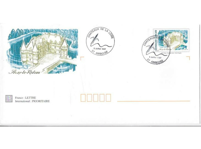 ENTIER POSTAL Obliteration 1er Jour CHATEAUX DE LA LOIRE D'AZAY LE RIDEAU