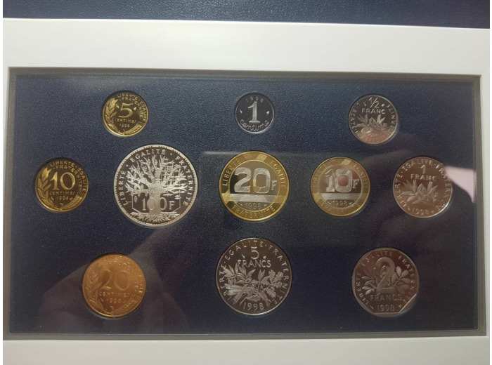 COFFRET BE 1998 Belle Epreuve 11 Monnaies 1 c à 100 Francs 5 centimes 4 PLIS