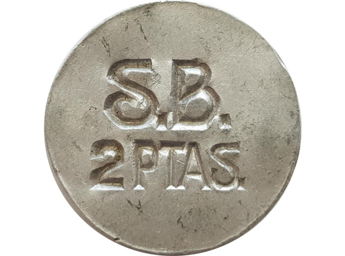 ESPAGNE 2 PESETAS S.B UNIFACE (MONNAIE DE NECESSITE) TTB