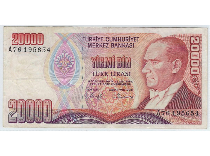 TURQUIE 20000 LIRA 1970 (1988) SERIE A76 TTB+