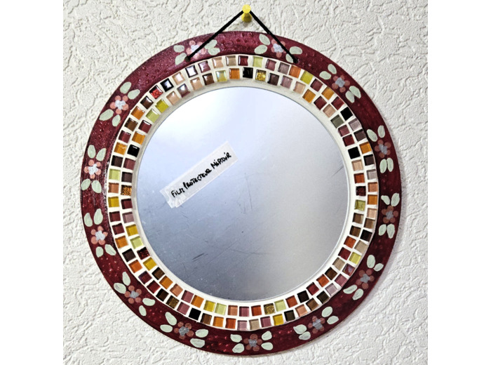 MON BEAU MIROIR – Bois, mosaïque & peinture (Ø 30 cm)