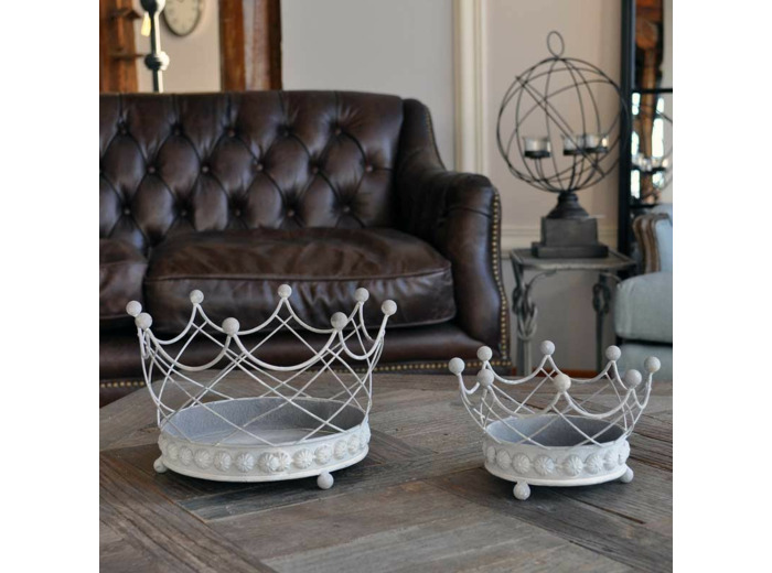 Ensemble de 2 Cache pots en Forme de Couronne Royale en Fer 16x14x14cm