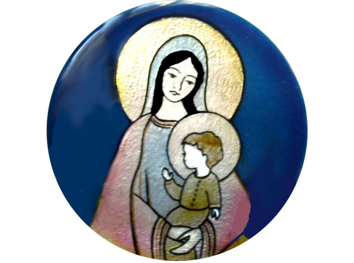 Vierge du Bon Secours + fleurs D10,5cm - EMAUX DU LIBAN