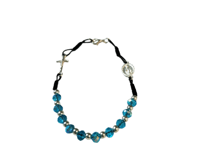 Bracelet en verre facété sur fil- BLEU