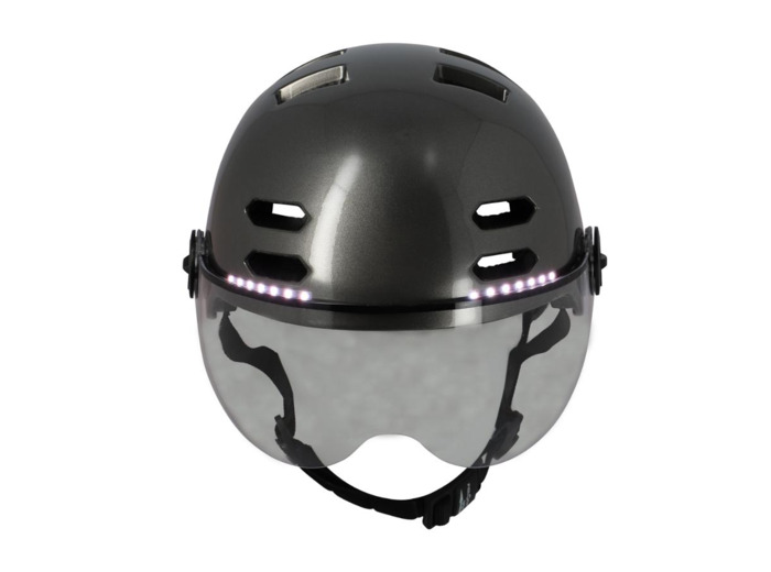 Casque urbain gris brillant - clignotants