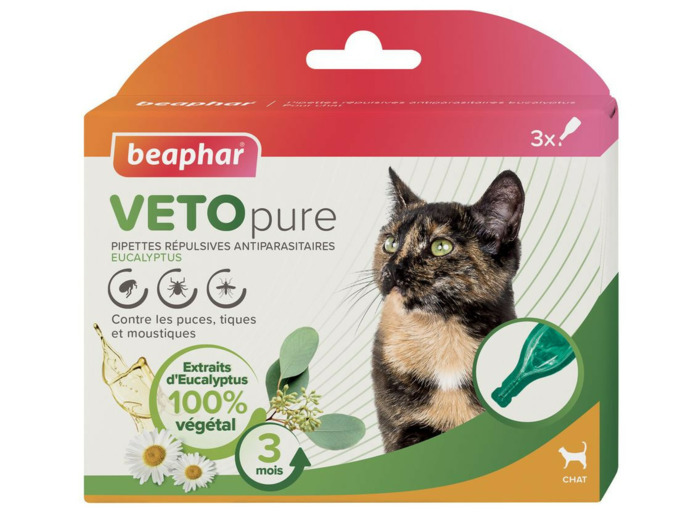 Pipettes répulsives antiparasitaires à l'Eucalyptus pour chat - 3 pipettes