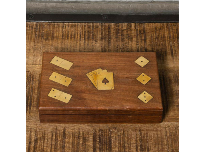 Boîte jeux 3 en 1 détails laiton 25x4x12cm