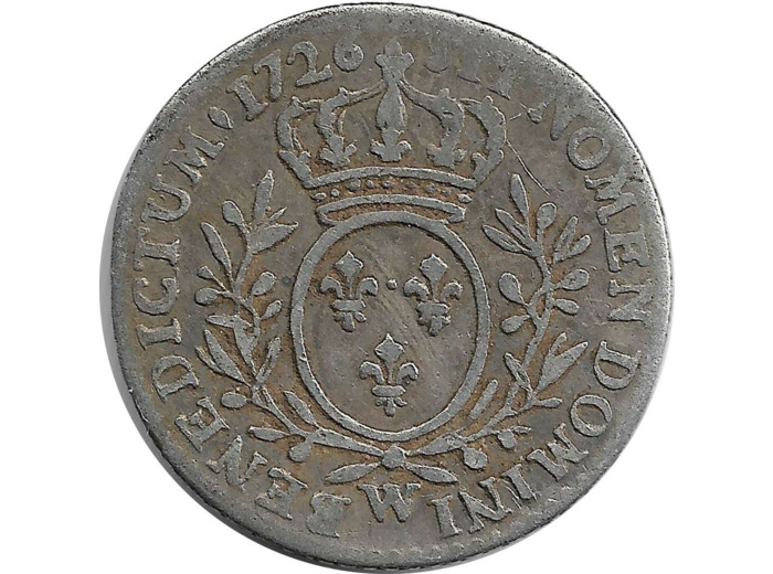 LOUIS XV (1715-1774) 1/10 eme ECU BRANCHES D'OLIVIER 1726 W (LILLE) B+